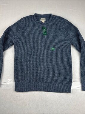 New! LL Bean Womens Blue / Indigo Waffle Knit Sweater Small Organic Cotton